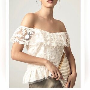 Anthropology Elegant Off-Shoulder Lace Top